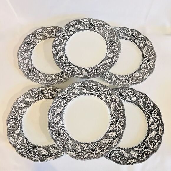 6 J.G. Meakin English Ironstone Sterling Renaissance Black 7" Dessert Plates - Picture 2 of 9